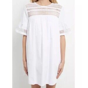 ENGLISH FACTORY SZ XS WHITE LACE COTTON  SHORT SLEEVES SHIFT DRESS ROMANTIC CUTE